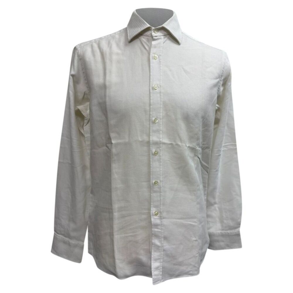 Etro Waffle-Textured Button-Down Long Sleeve Shirt in White Cotton